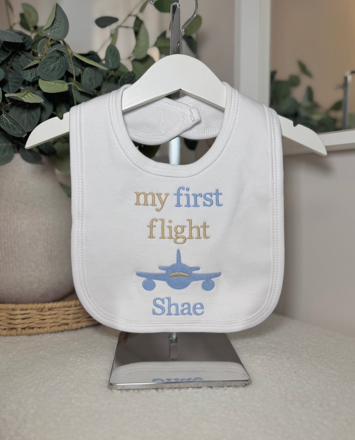 My First Flight Embroidered Bib - Blue
