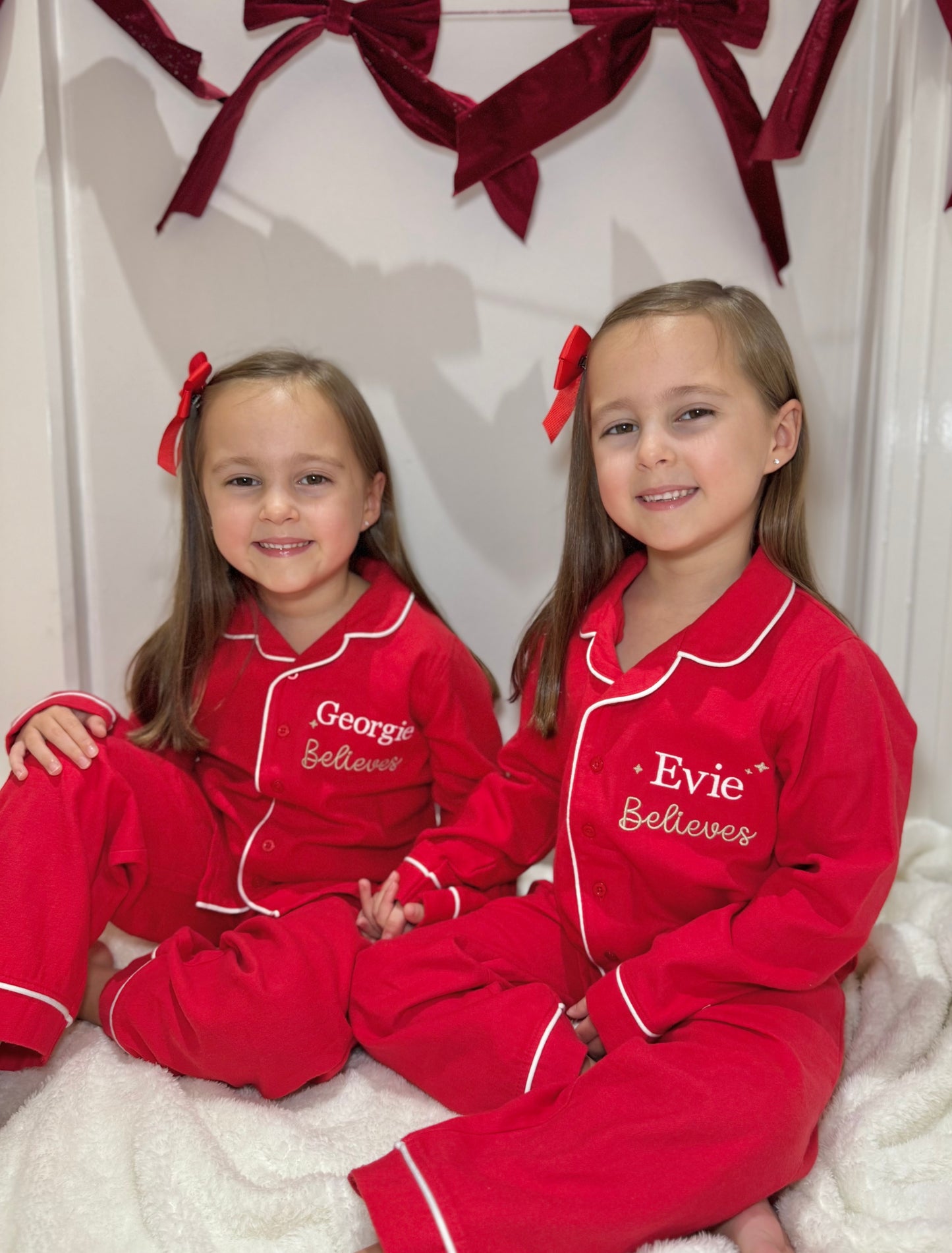 Personalised Children's Christmas Pyjamas - Red Brushed Cotton