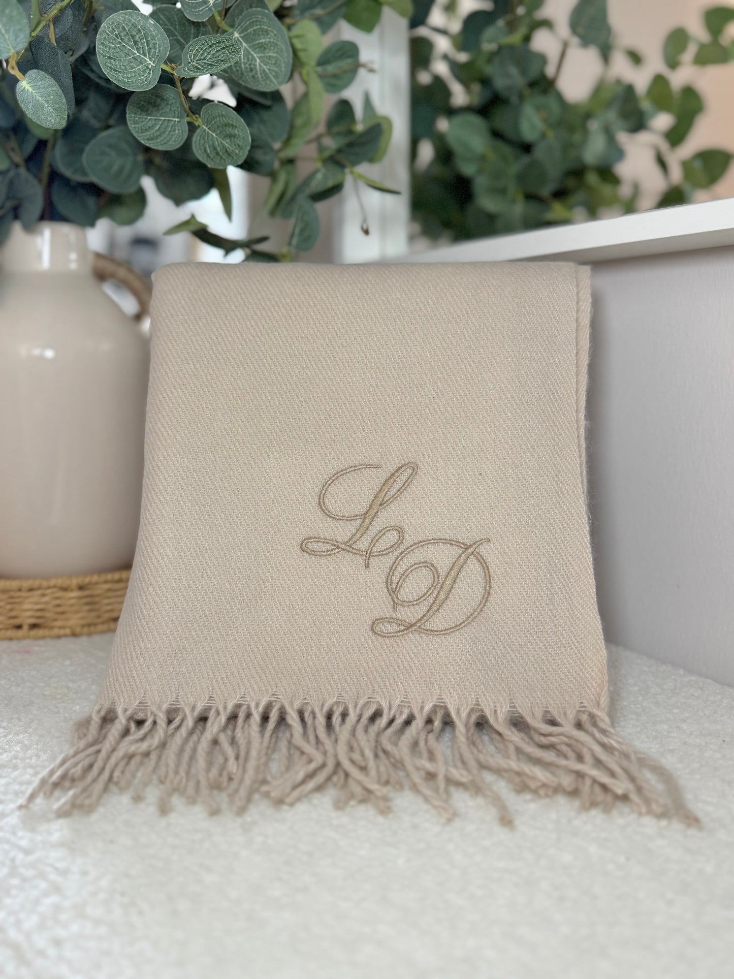 Personalised Luxury Scarf - Almond with Script