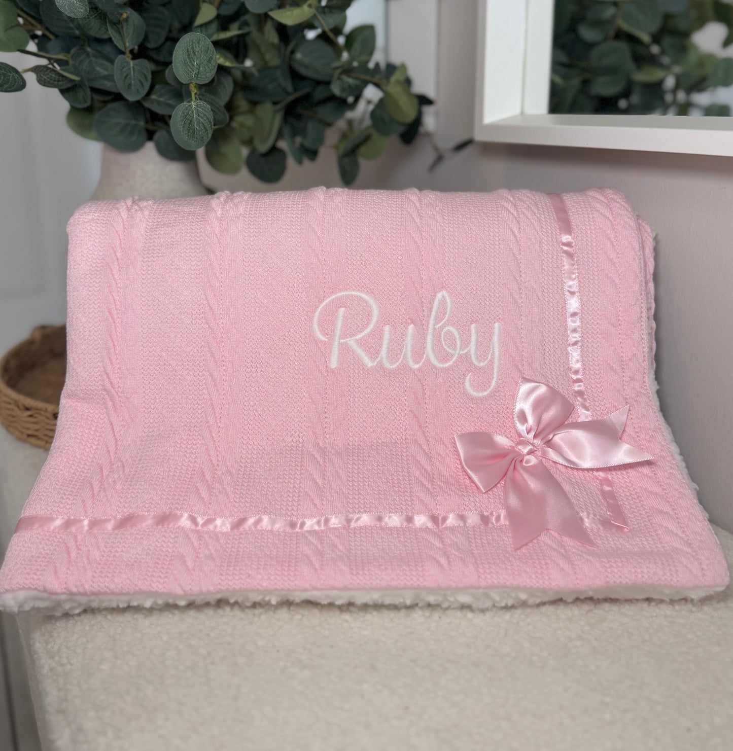 Sherpa Lined Chevron Knit Baby Blanket - Pink