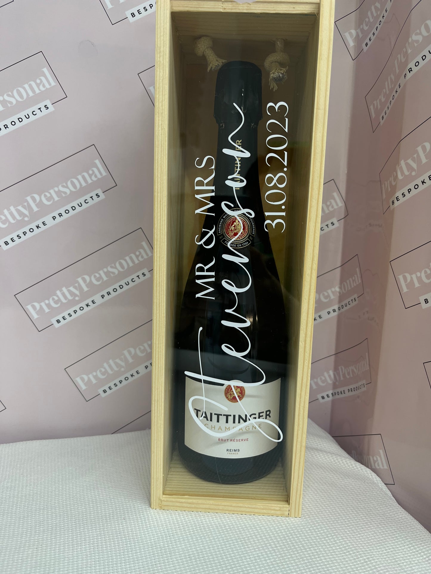 Personalised New Home/ Couples New Home Wooden Bottle Box with Clear Acrylic Front