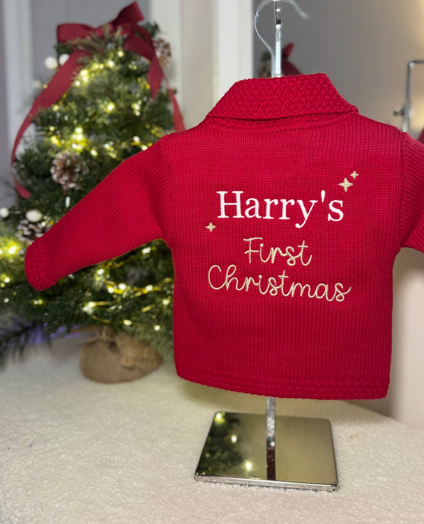 Personalised Baby First Christmas Cardigan - Red