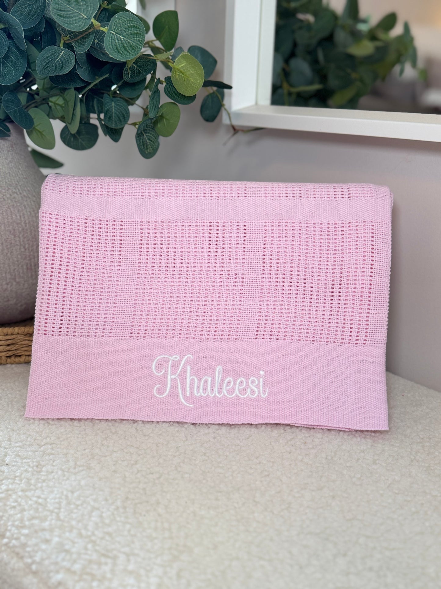 Personalised Pink Cellular Baby Blanket