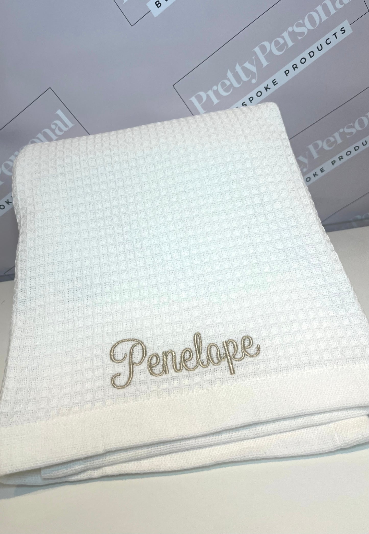 Personalised Baby Blanket - Waffle Style White