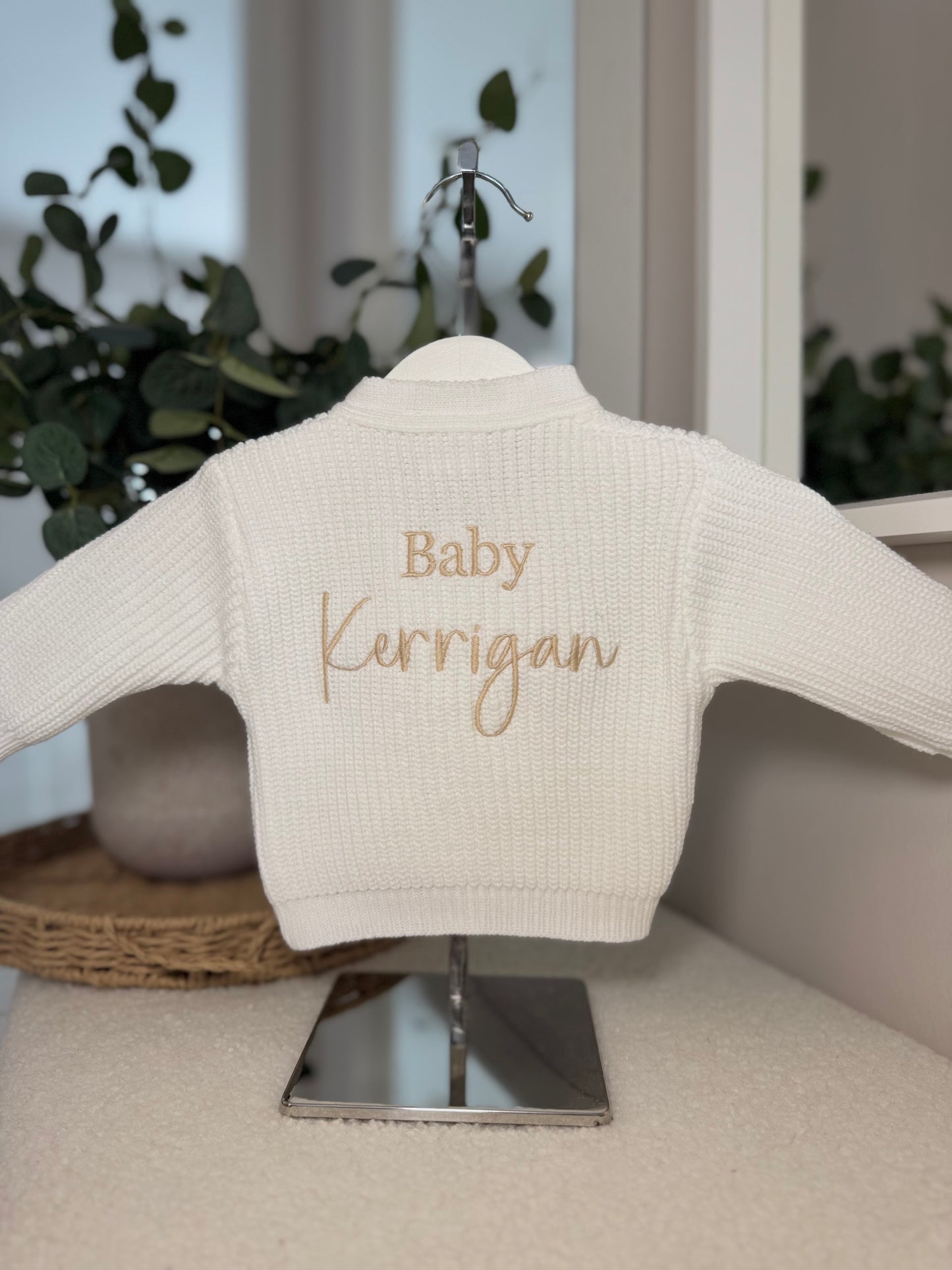 Knitted Personalised Baby Cardigan - White