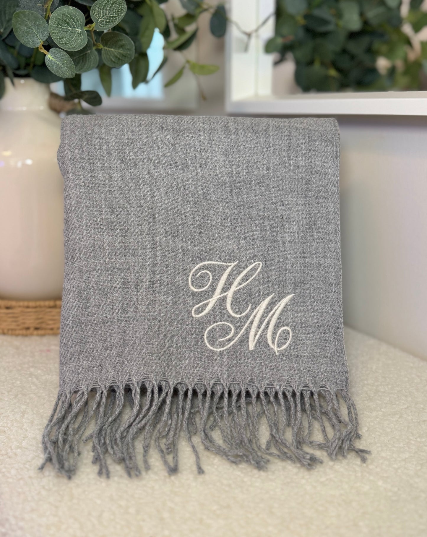 Personalised Luxury Scarf - Heather Grey with Script