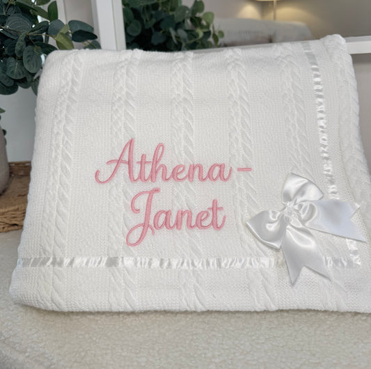 Sherpa Lined Chevron Knit Baby Blanket - White