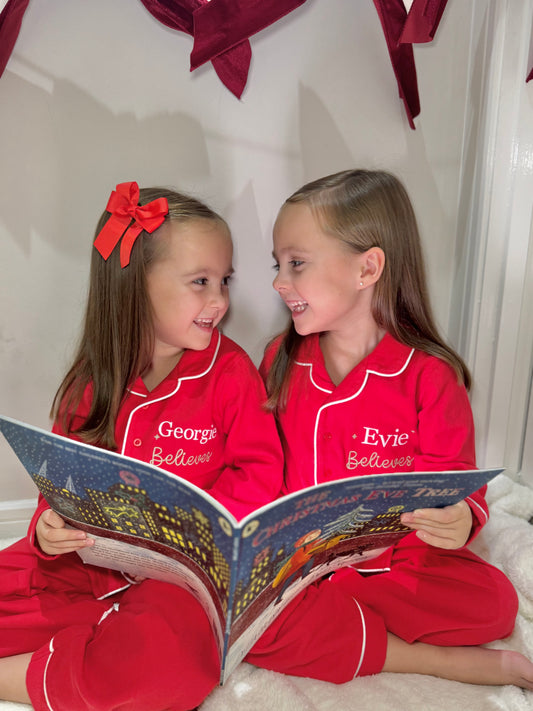 Personalised Children's Christmas Pyjamas - Red  Brushed Cotton