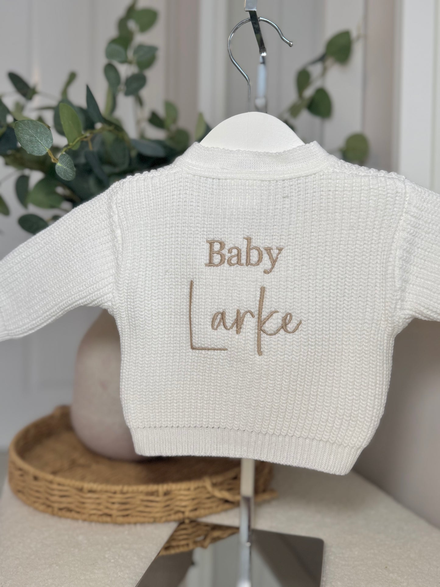 Knitted Personalised Baby Cardigan - White