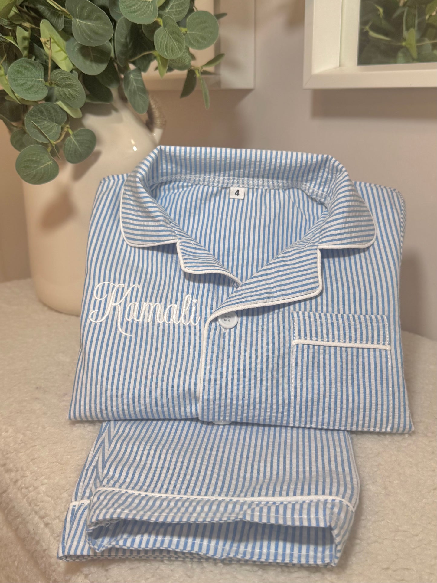 Boys Blue Pinstripe Pjs