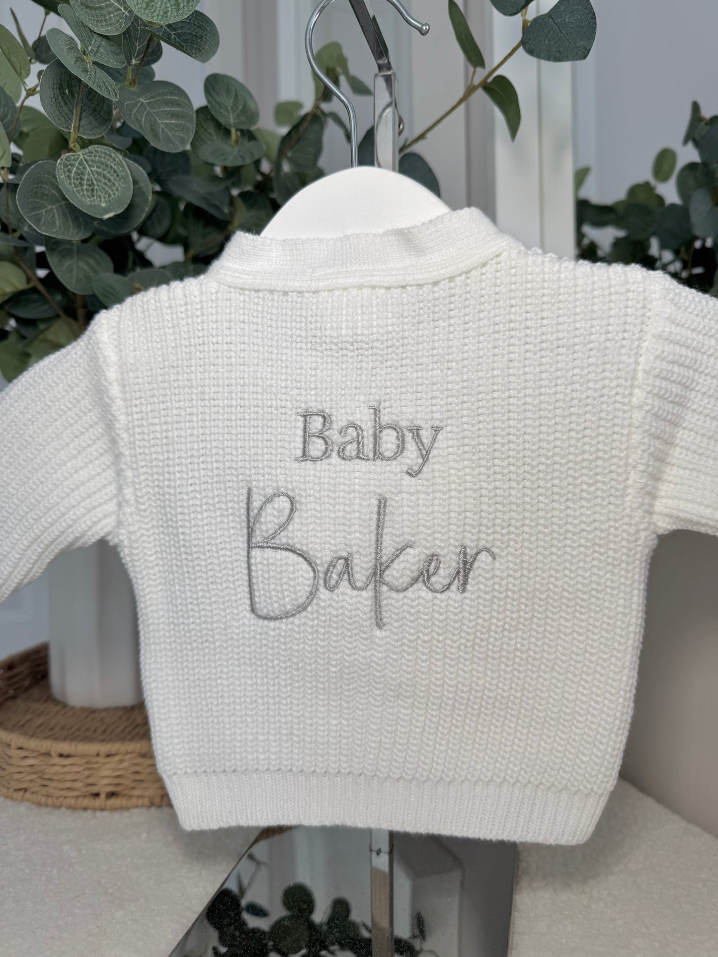 Knitted Personalised Baby Cardigan - White