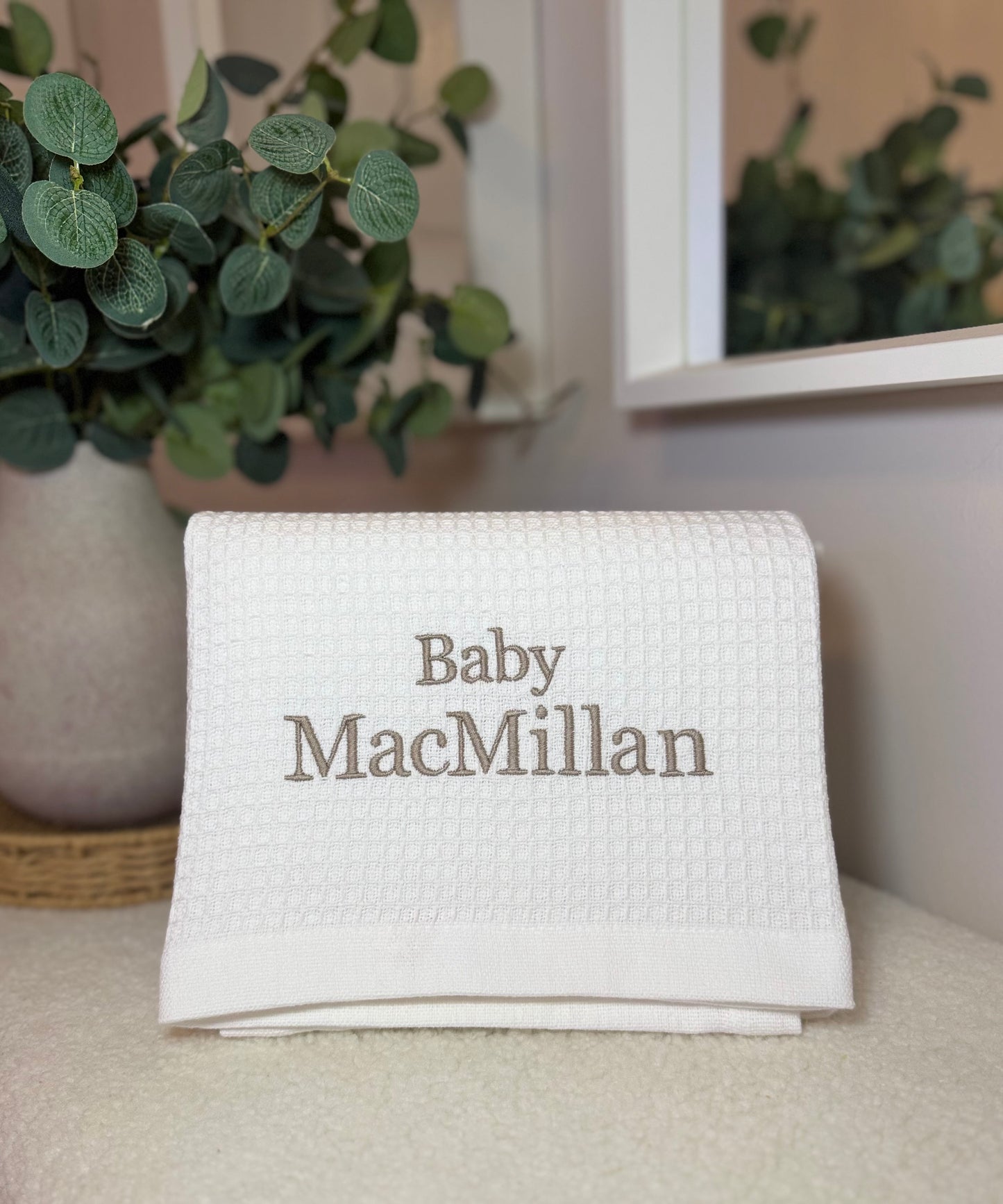 Personalised Baby Blanket  - Waffle Style White