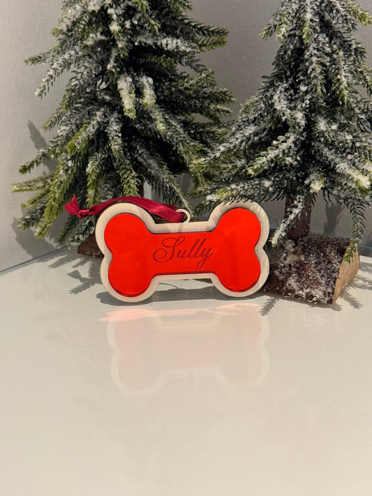 Christmas Dog Bone Bauble - Red