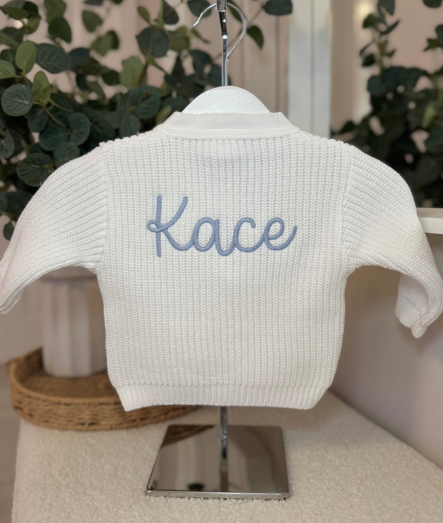 Knitted Personalised Baby Cardigan - White