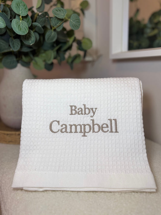 Personalised Baby Blanket  - Waffle Style White