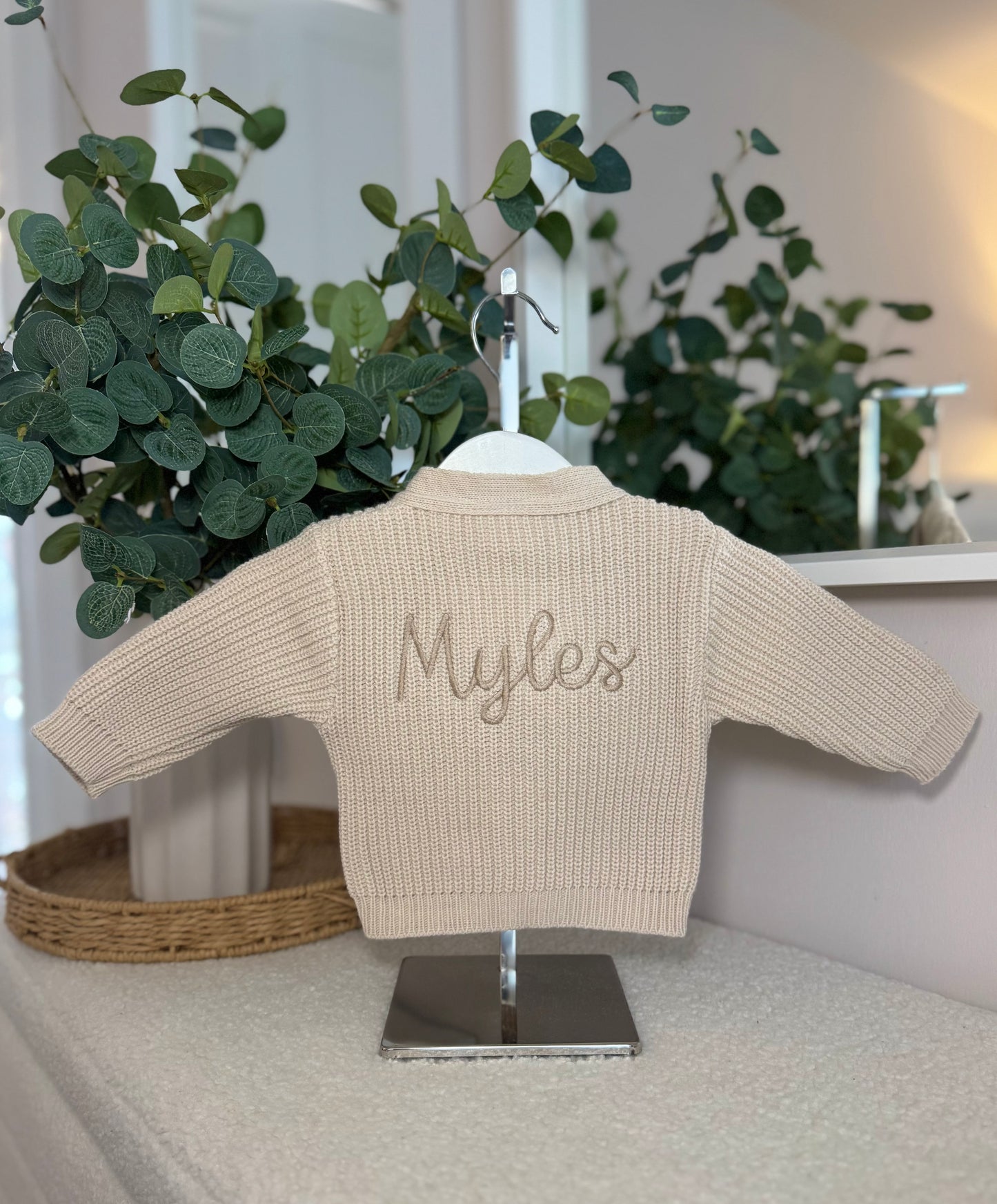 Knitted Personalised Baby Cardigan - Beige