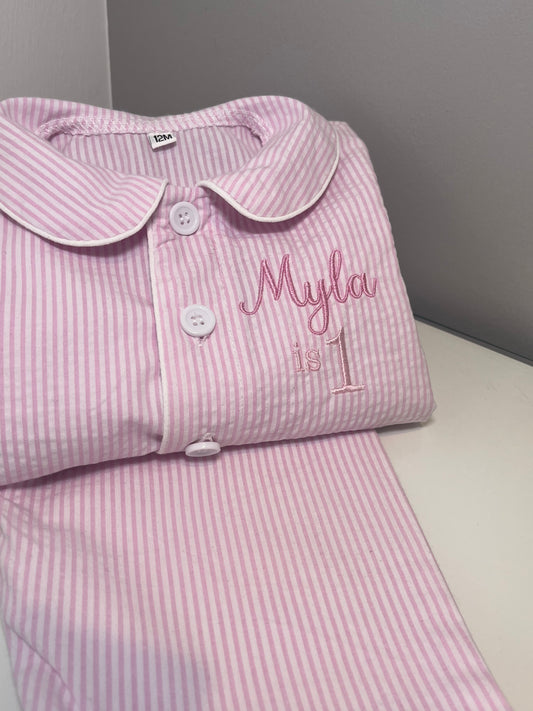 Personalised Girl's Pink Pinstripe Pyjamas