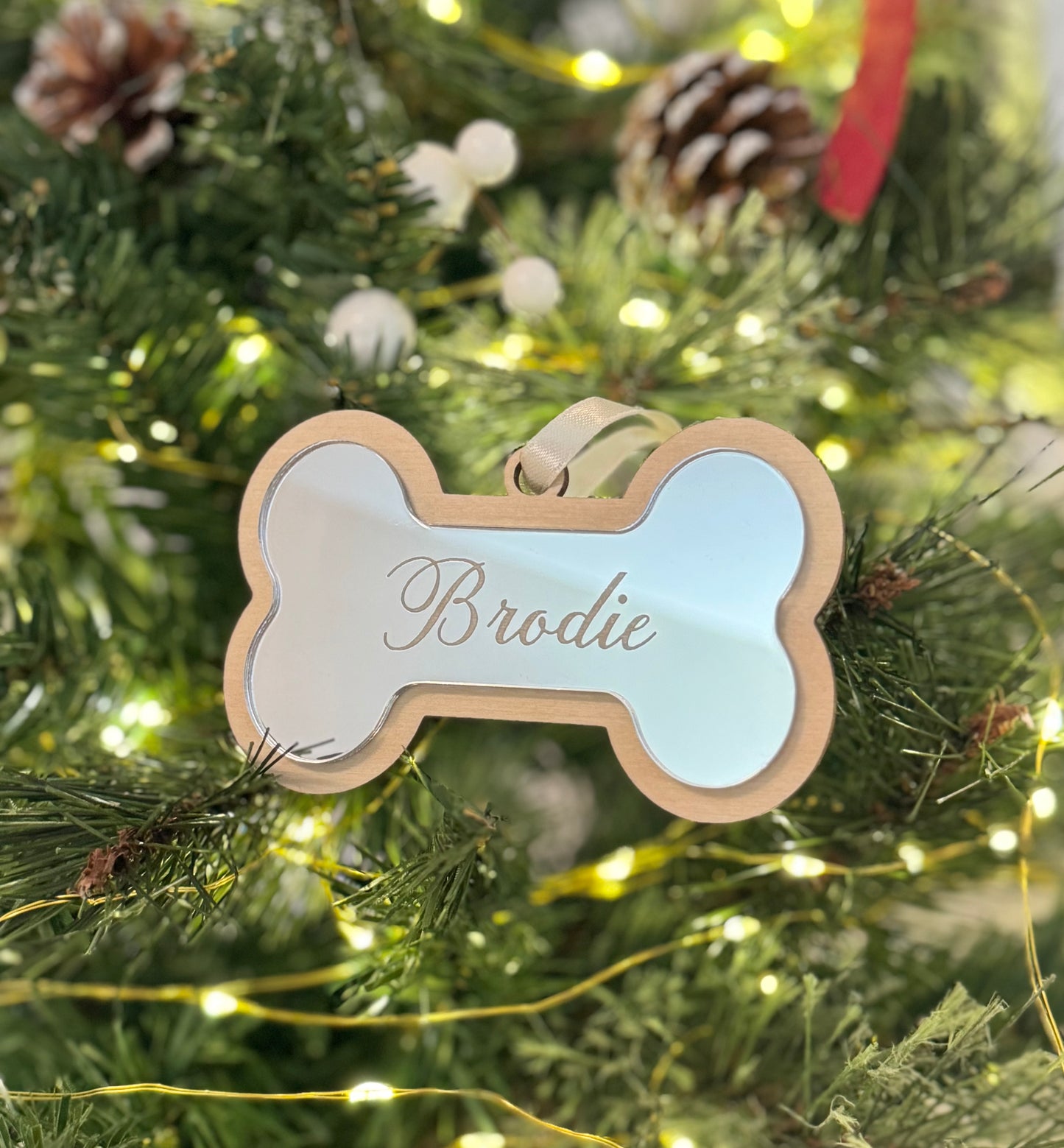 Christmas Dog Bone Bauble - Silver