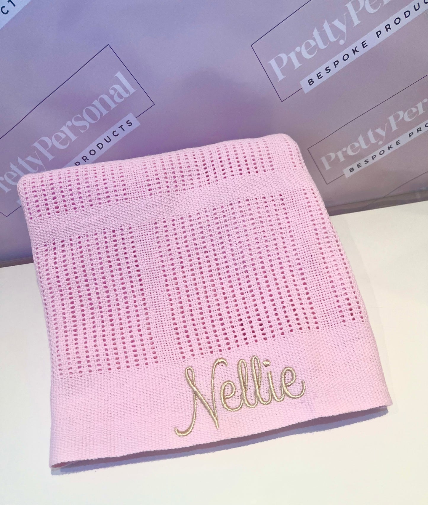 Personalised Pink Cellular Baby Blanket