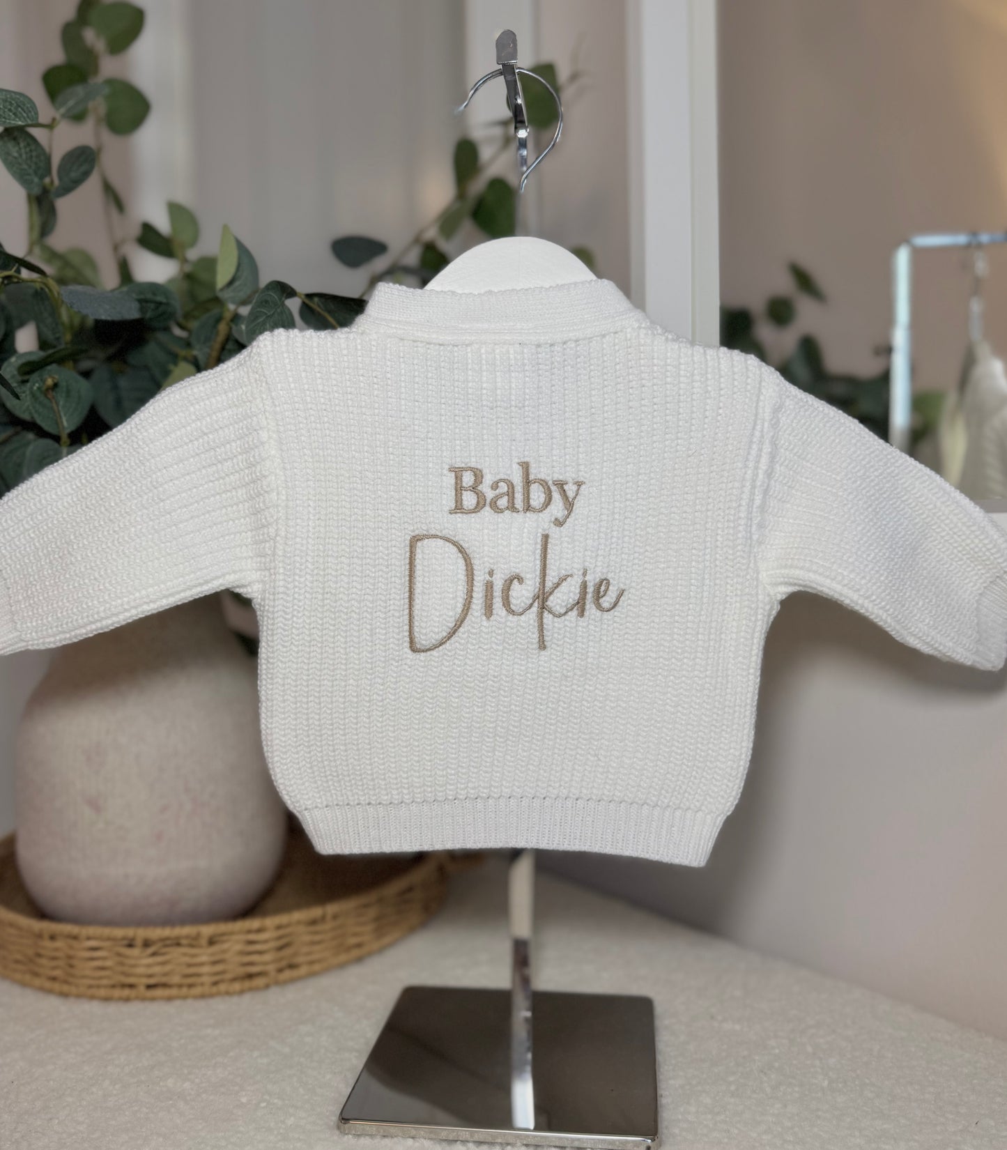 Knitted Personalised Baby Cardigan - White