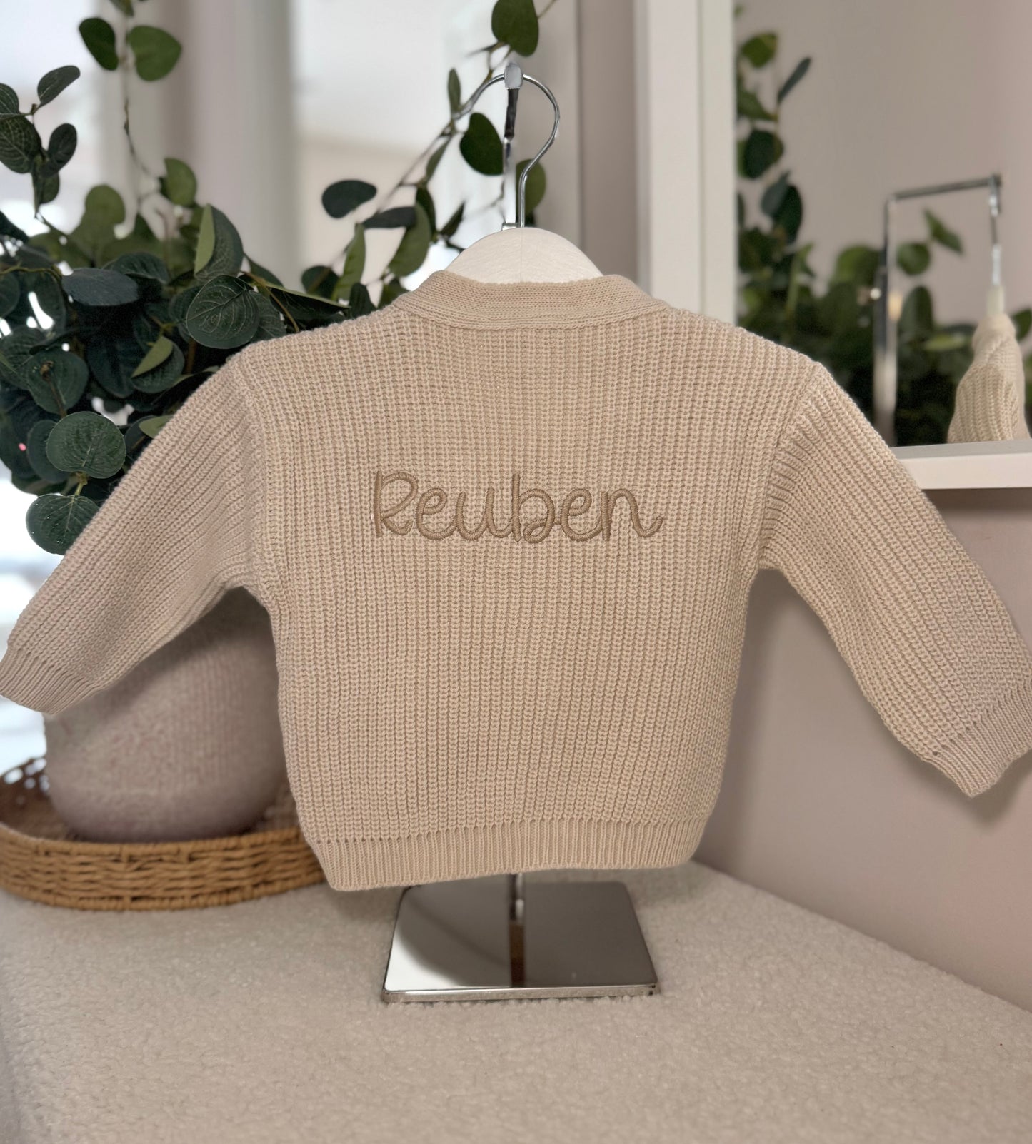 Knitted Personalised Baby Cardigan - Beige