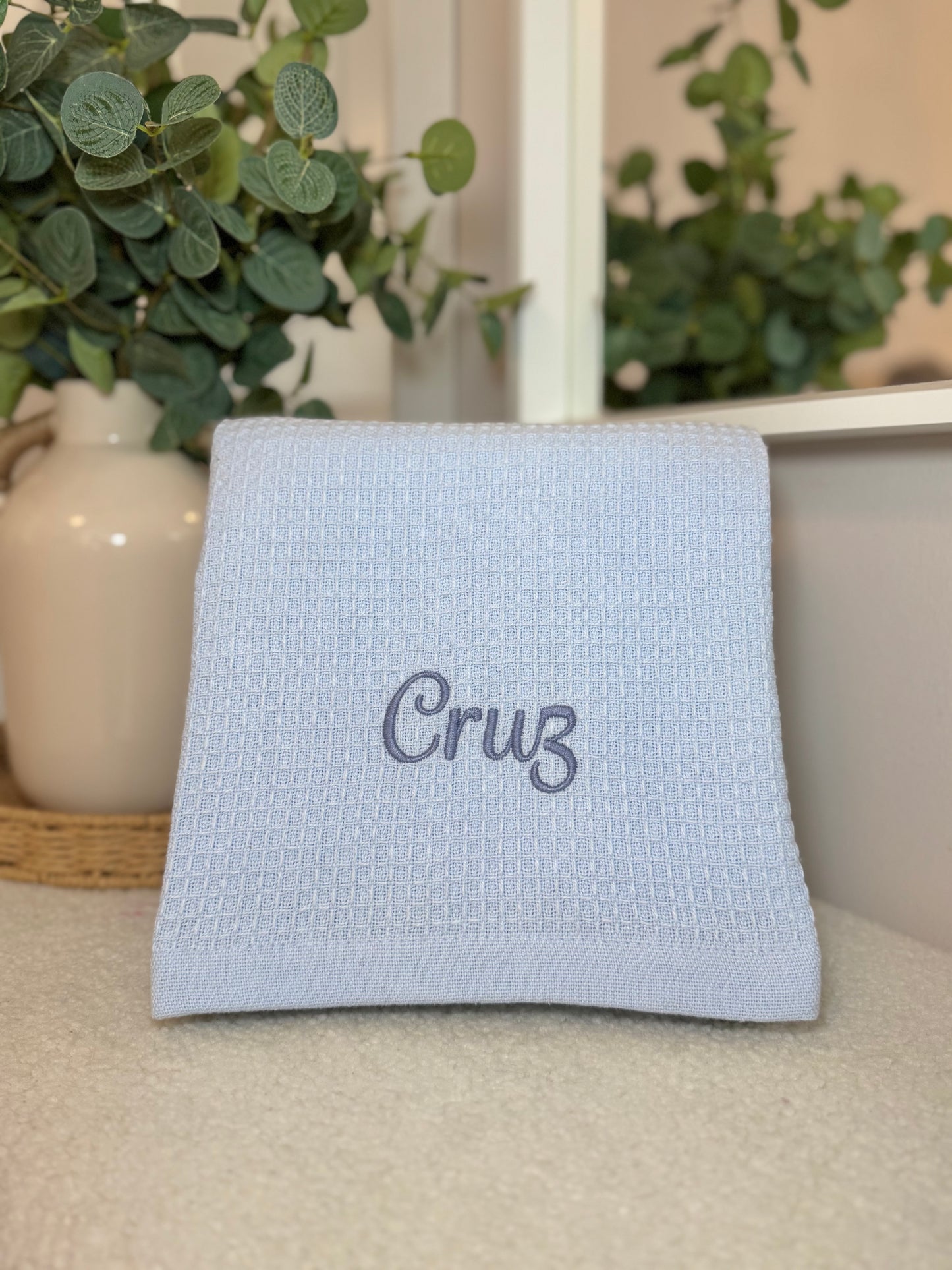 Personalised Baby Blanket  - Waffle Style Baby Blue