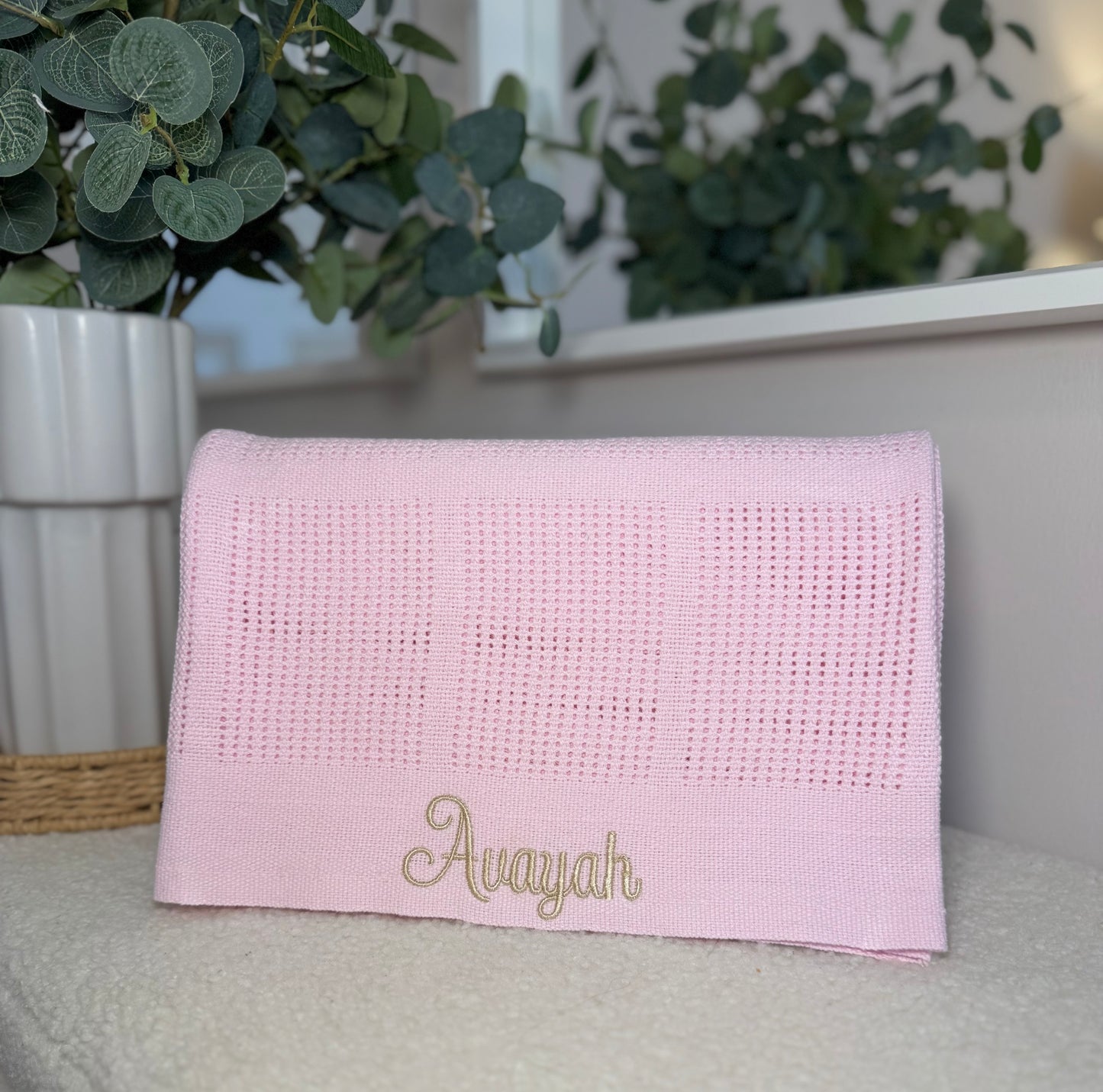Personalised Pink Cellular Baby Blanket