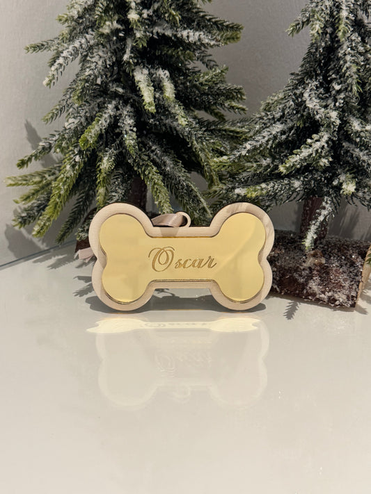 Christmas Dog Bone Bauble - Gold