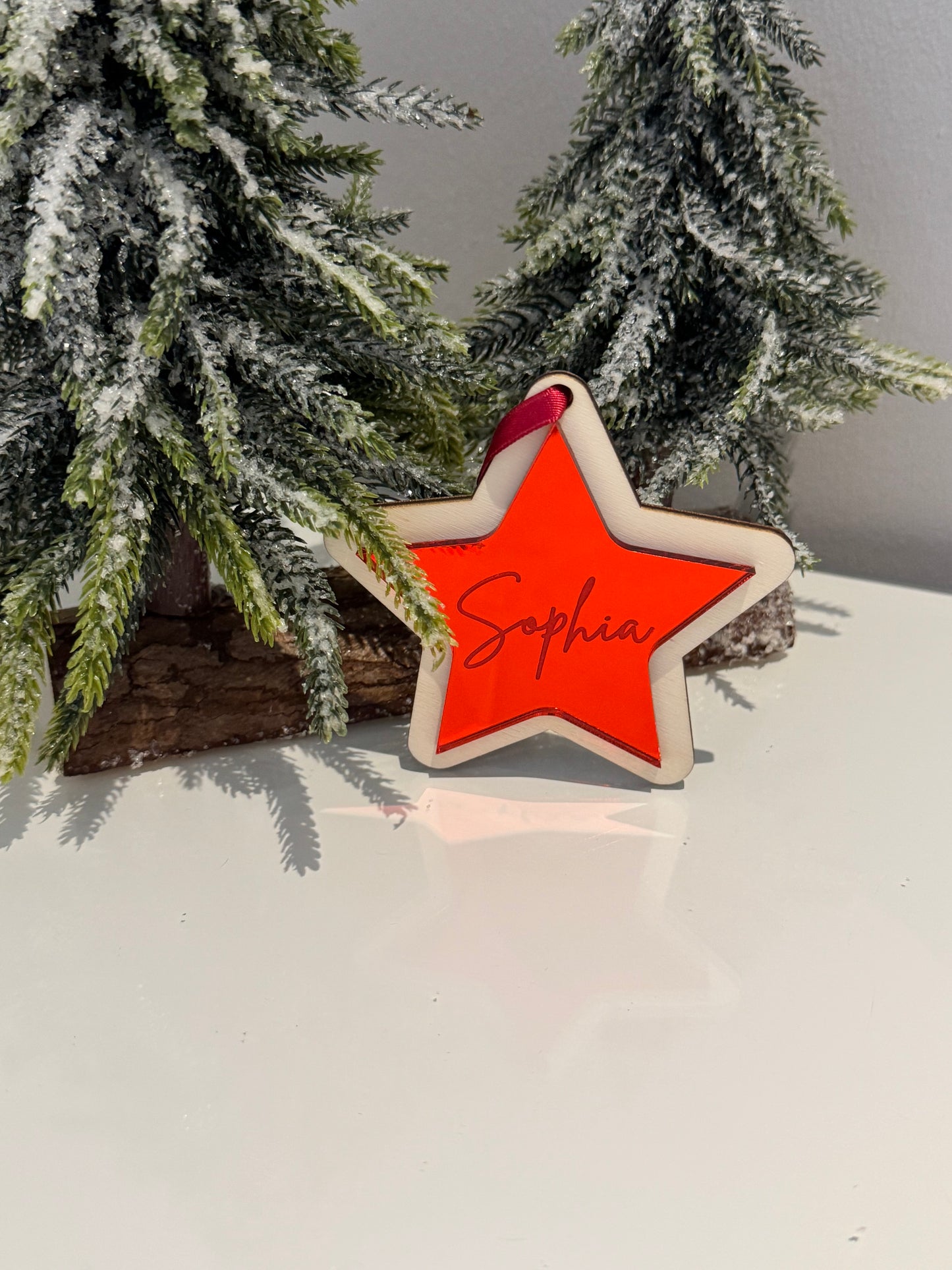 Personalised Star Christmas Bauble - Red