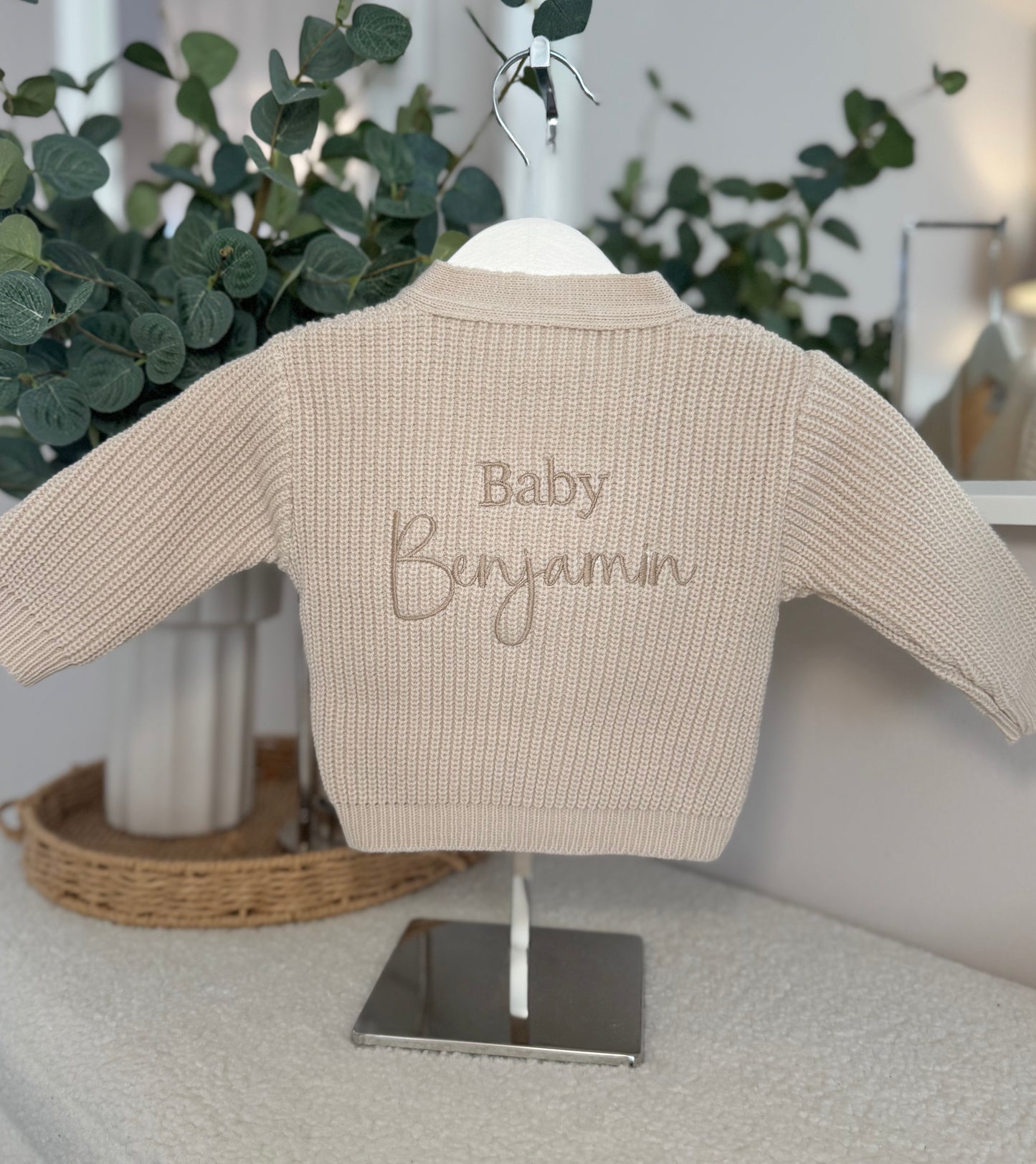Knitted Personalised Baby Cardigan - Beige