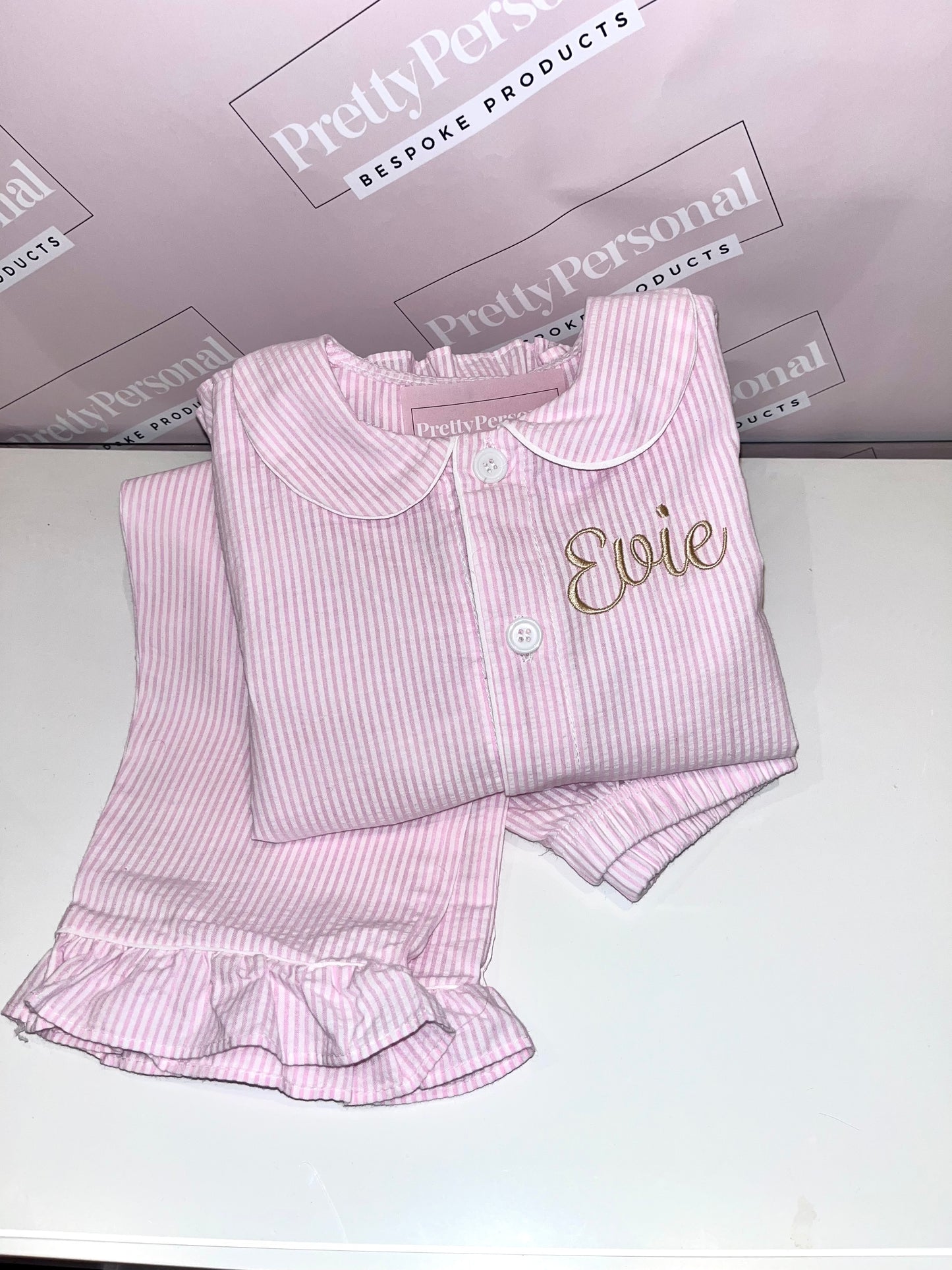 Personalised Girl's Pink Pinstripe Pyjamas