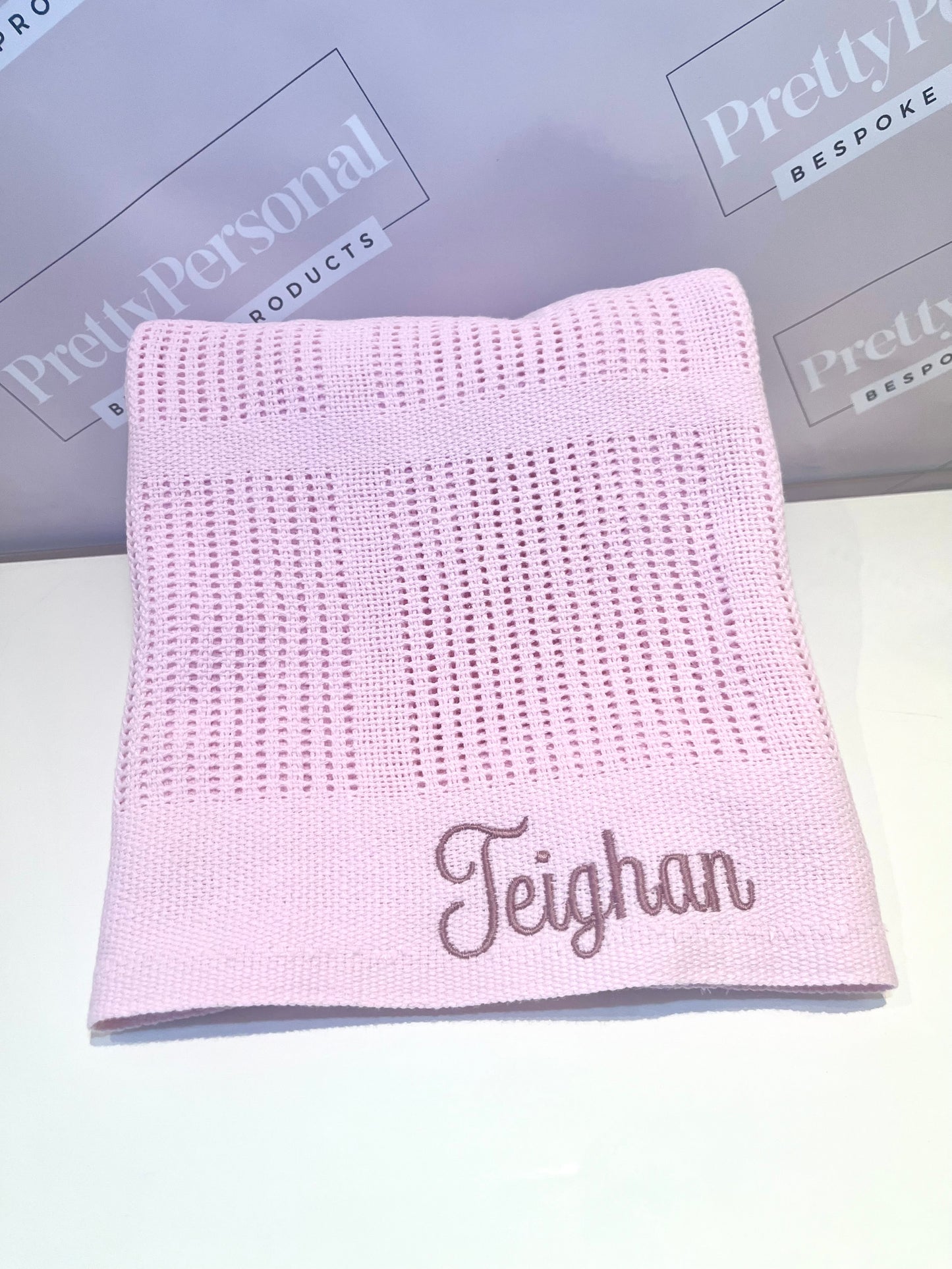 Personalised Pink Cellular Baby Blanket