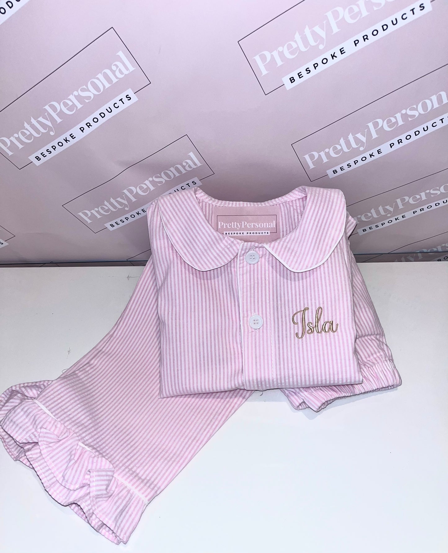 Personalised Girl's Pink Pinstripe Pyjamas