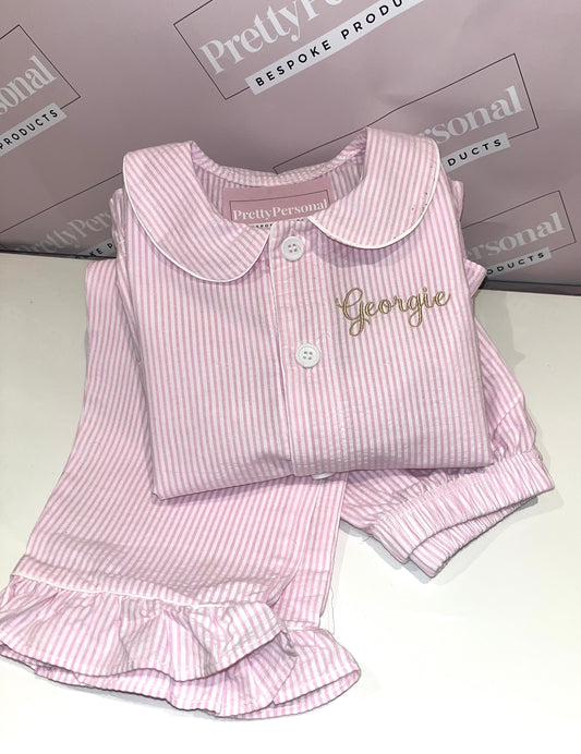 Personalised Girl's Pink Pinstripe Pyjamas
