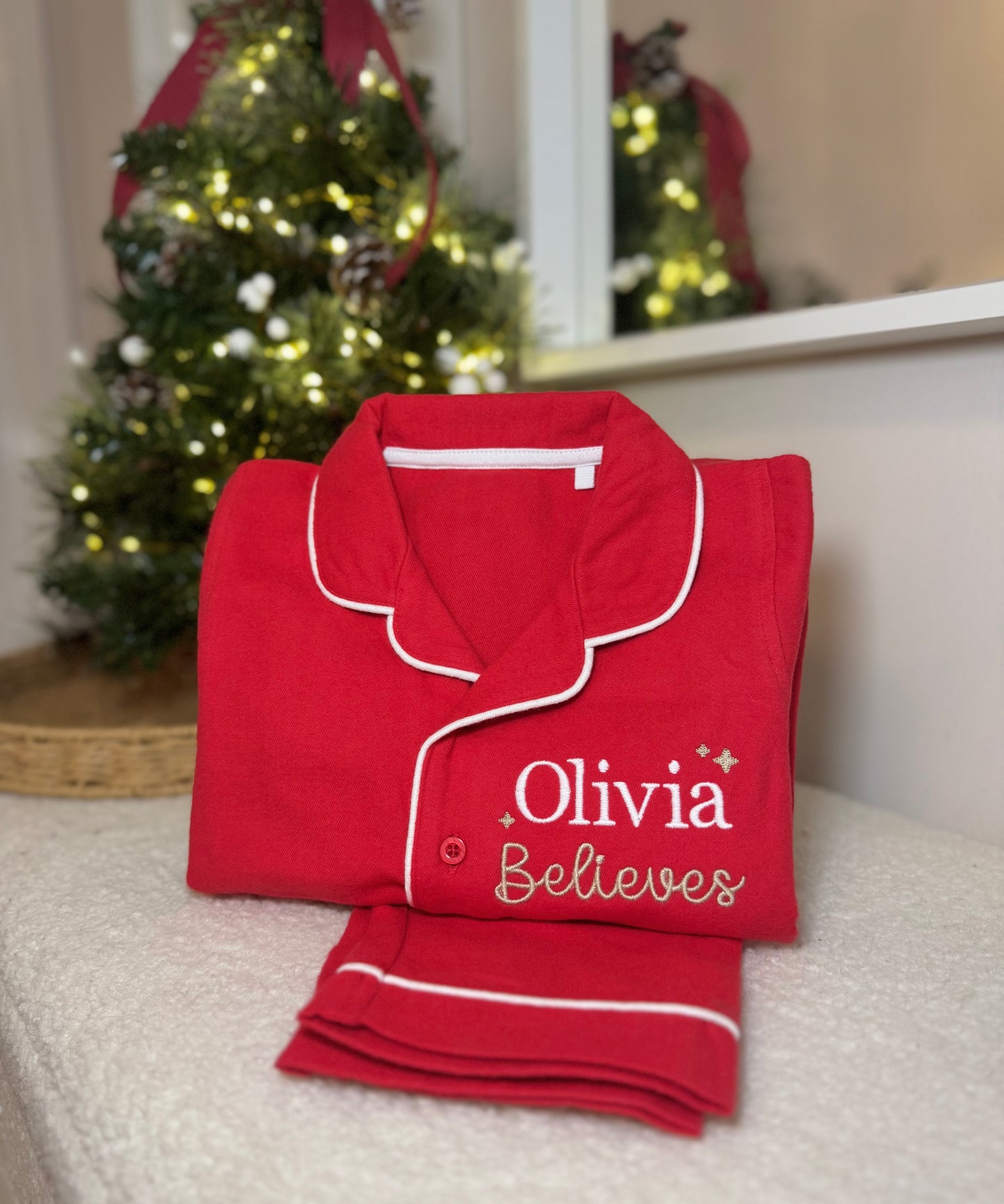 Personalised Children's Christmas Pyjamas - Red  Brushed Cotton