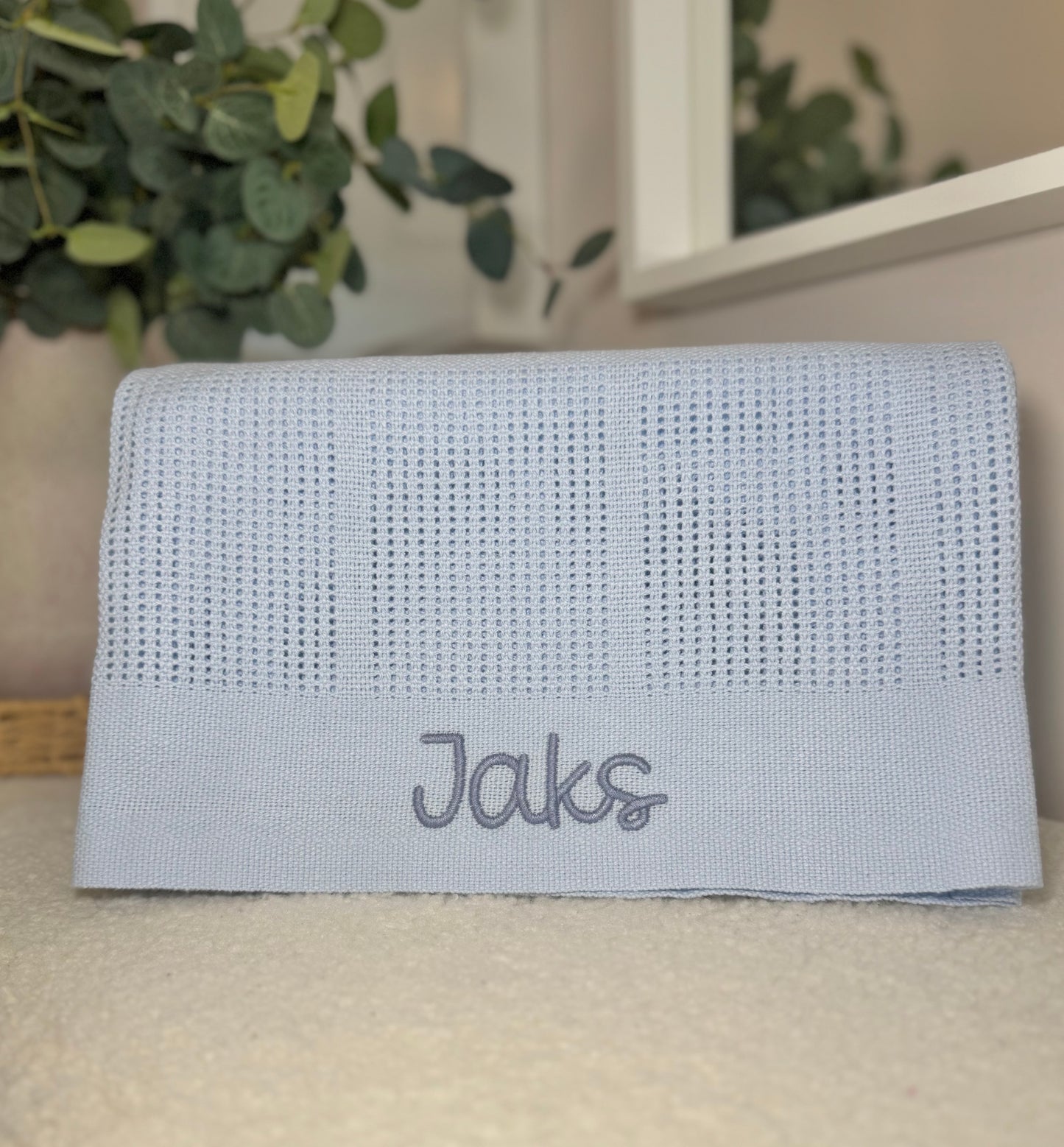 Personalised Blue Cellular Baby Blanket