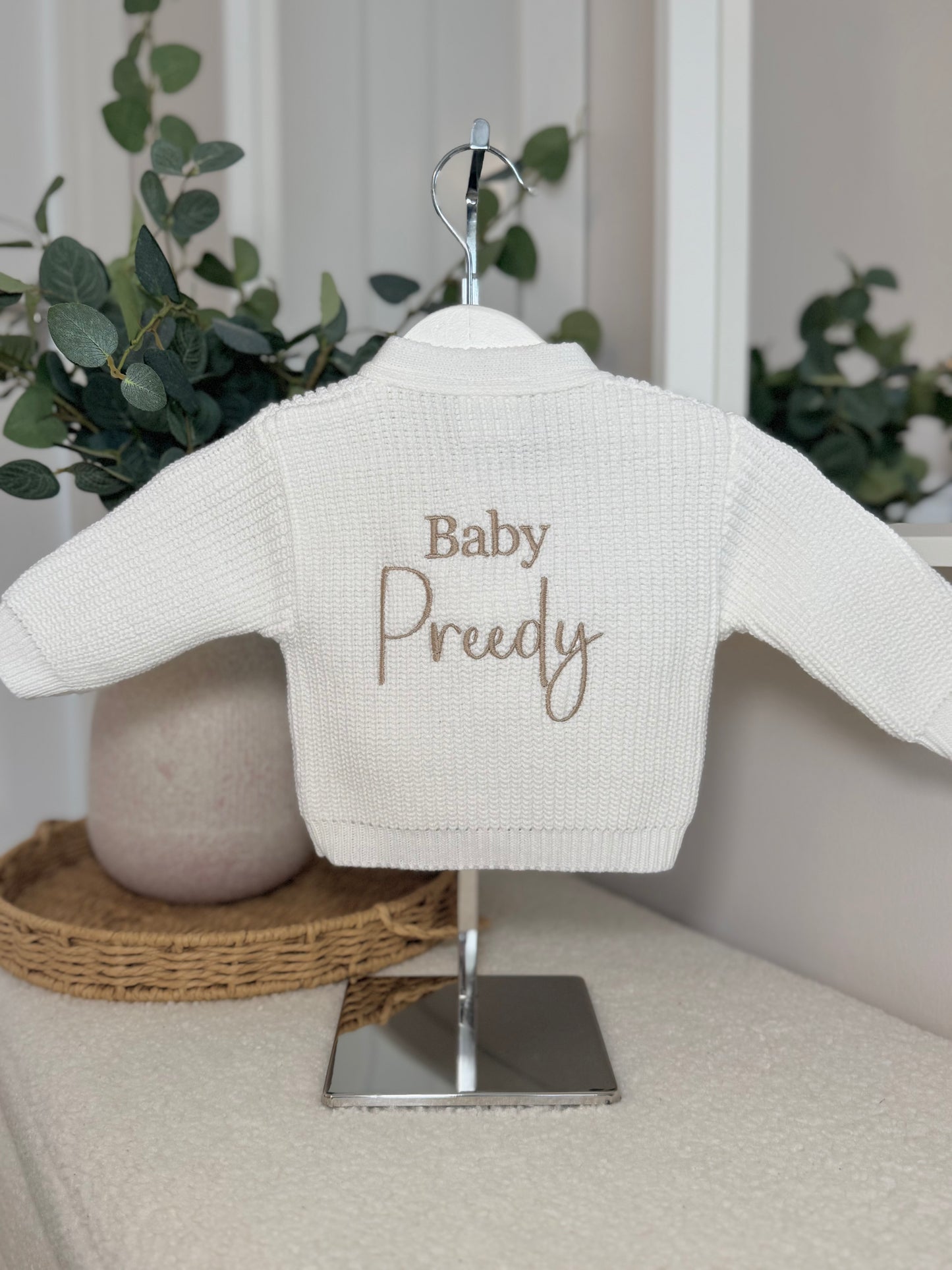 Knitted Personalised Baby Cardigan - White