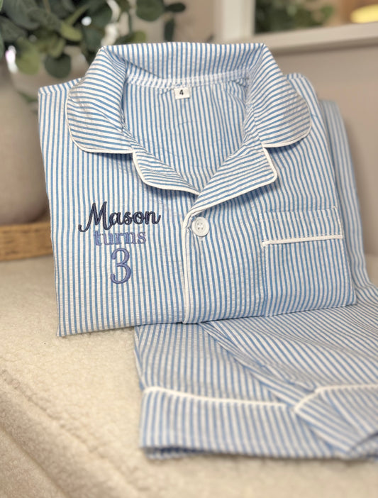 Boys Blue Pinstripe Pjs