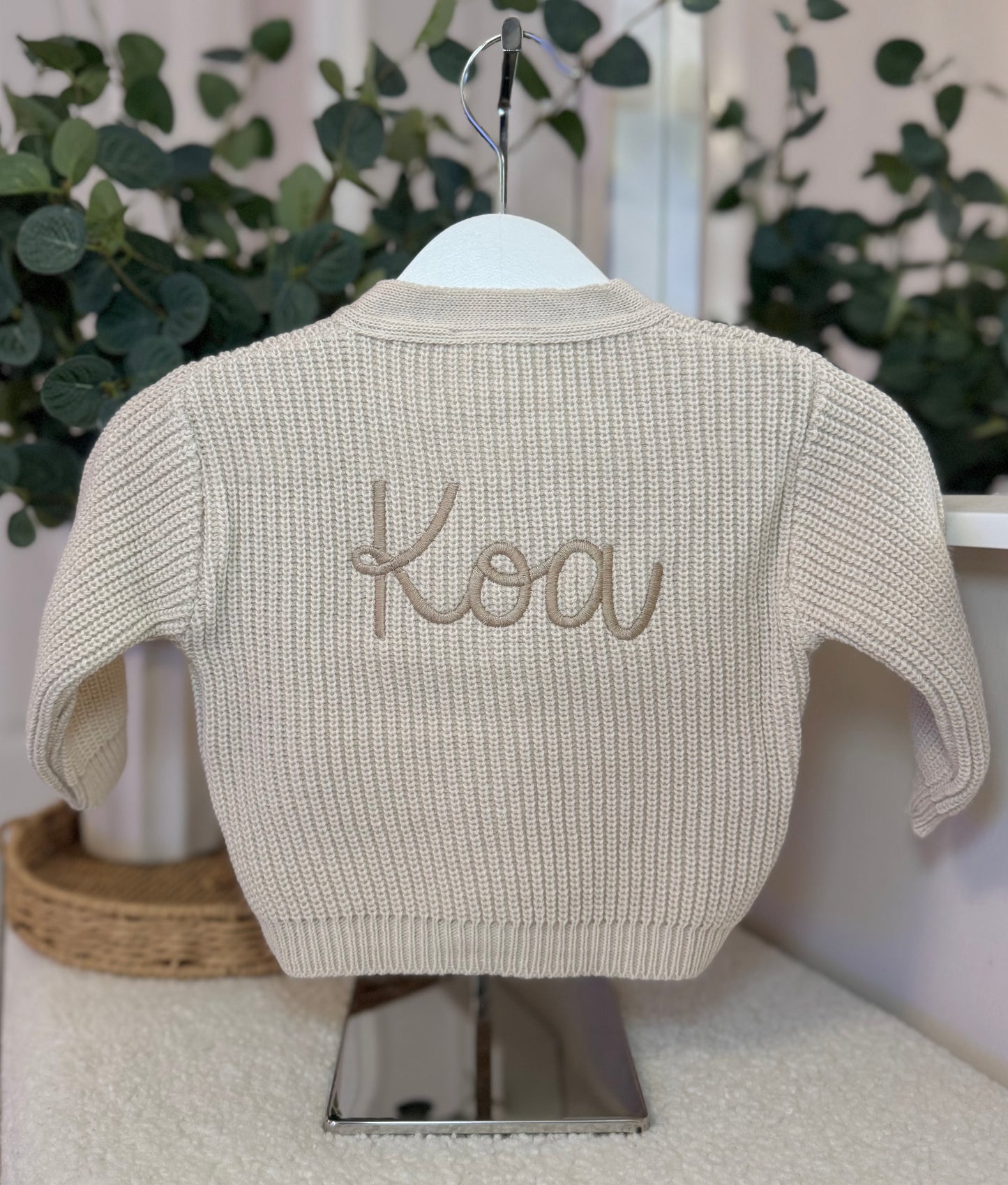 Knitted Personalised Baby Cardigan - Beige