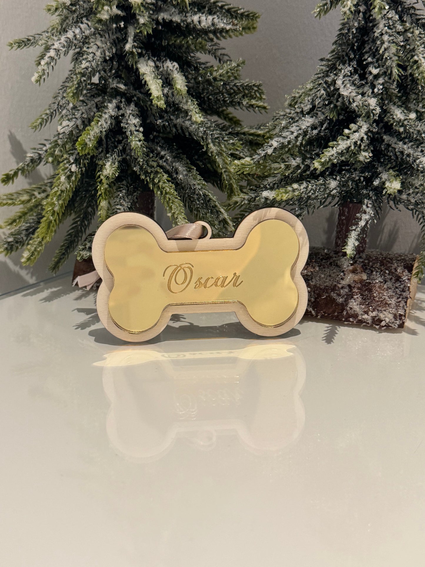 Christmas Dog Bone Bauble - Gold