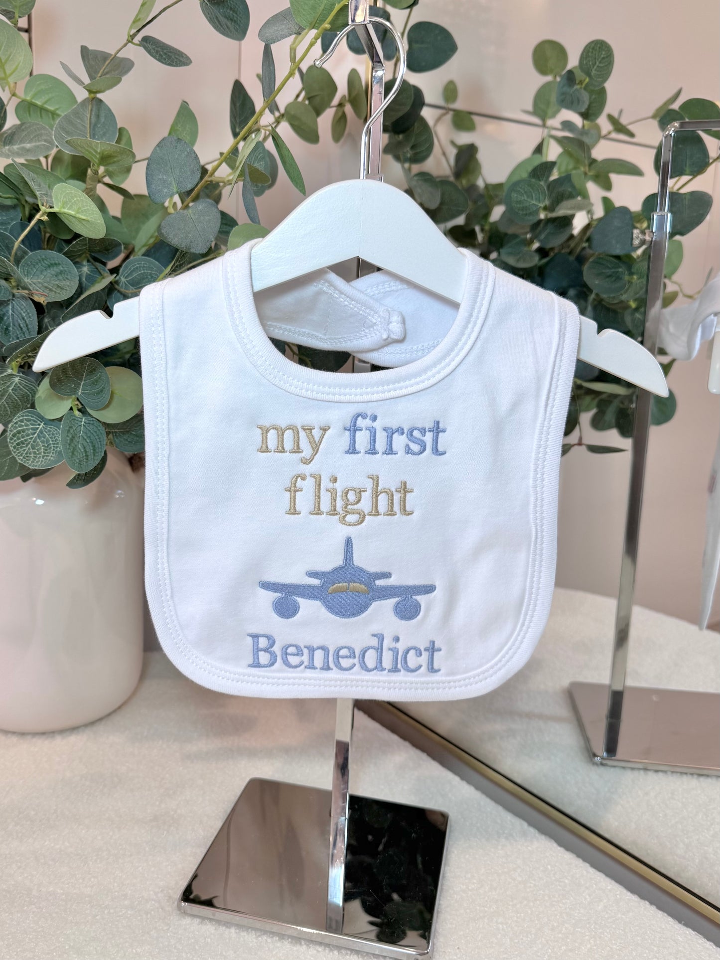 My First Flight Embroidered Bib - Blue