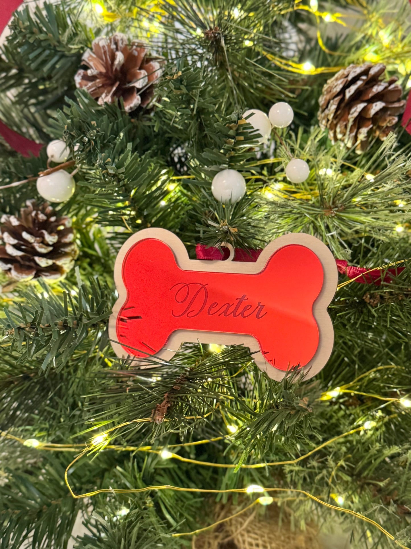 Christmas Dog Bone Bauble - Red