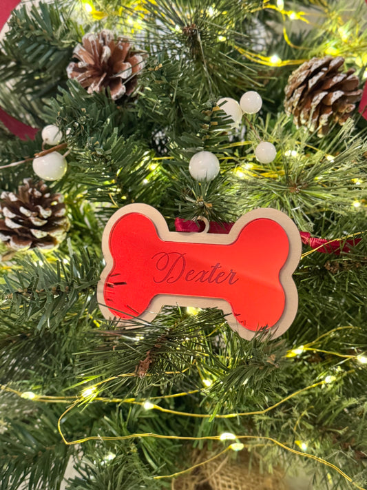 Christmas Dog Bone Bauble - Red