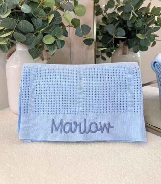 Personalised Blue Cellular Baby Blanket