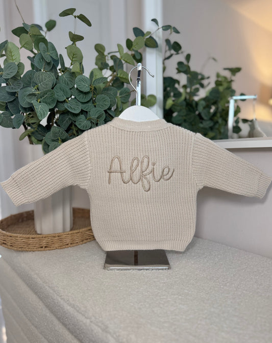 Knitted Personalised Baby Cardigan - Beige