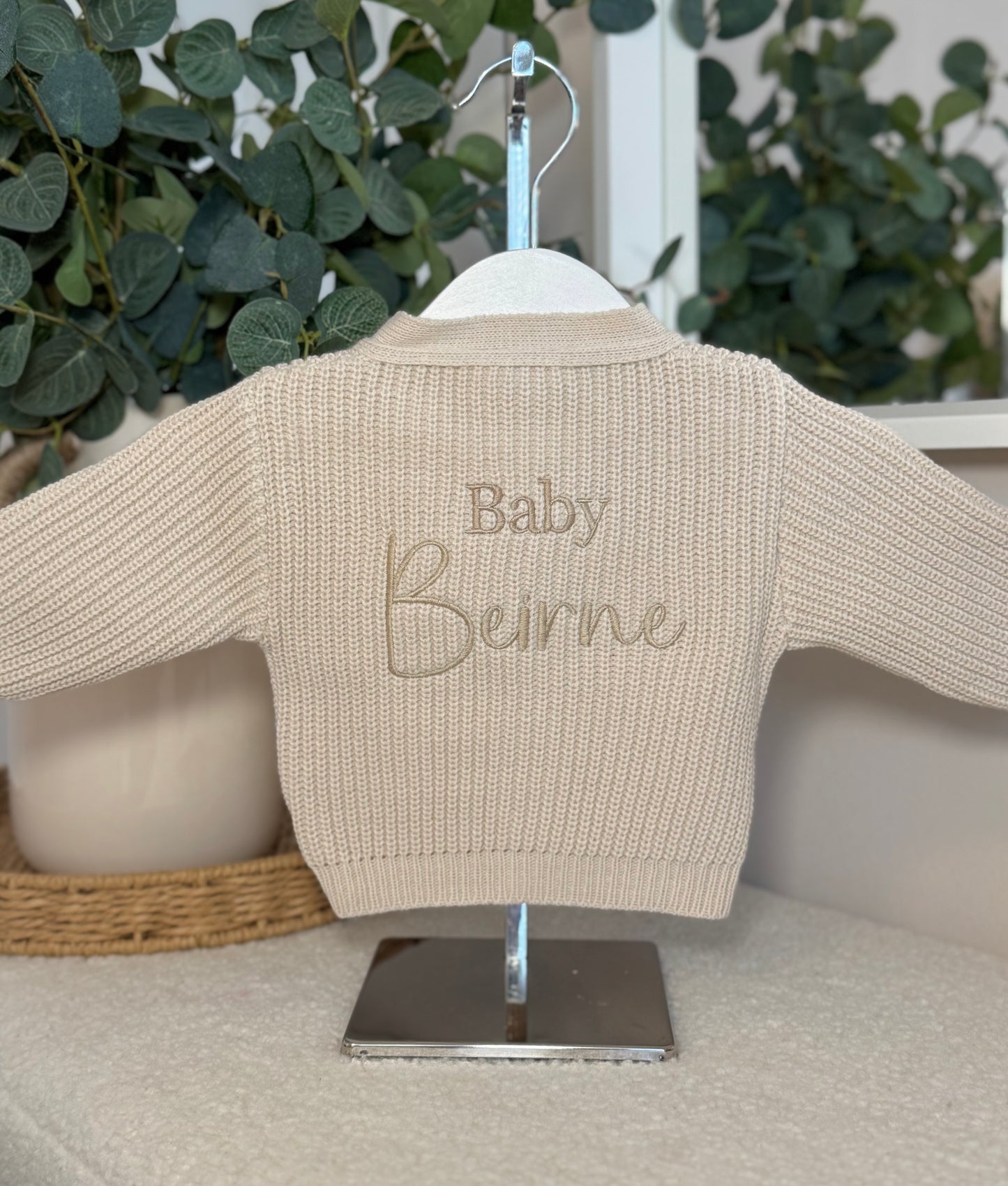 Knitted Personalised Baby Cardigan - Beige