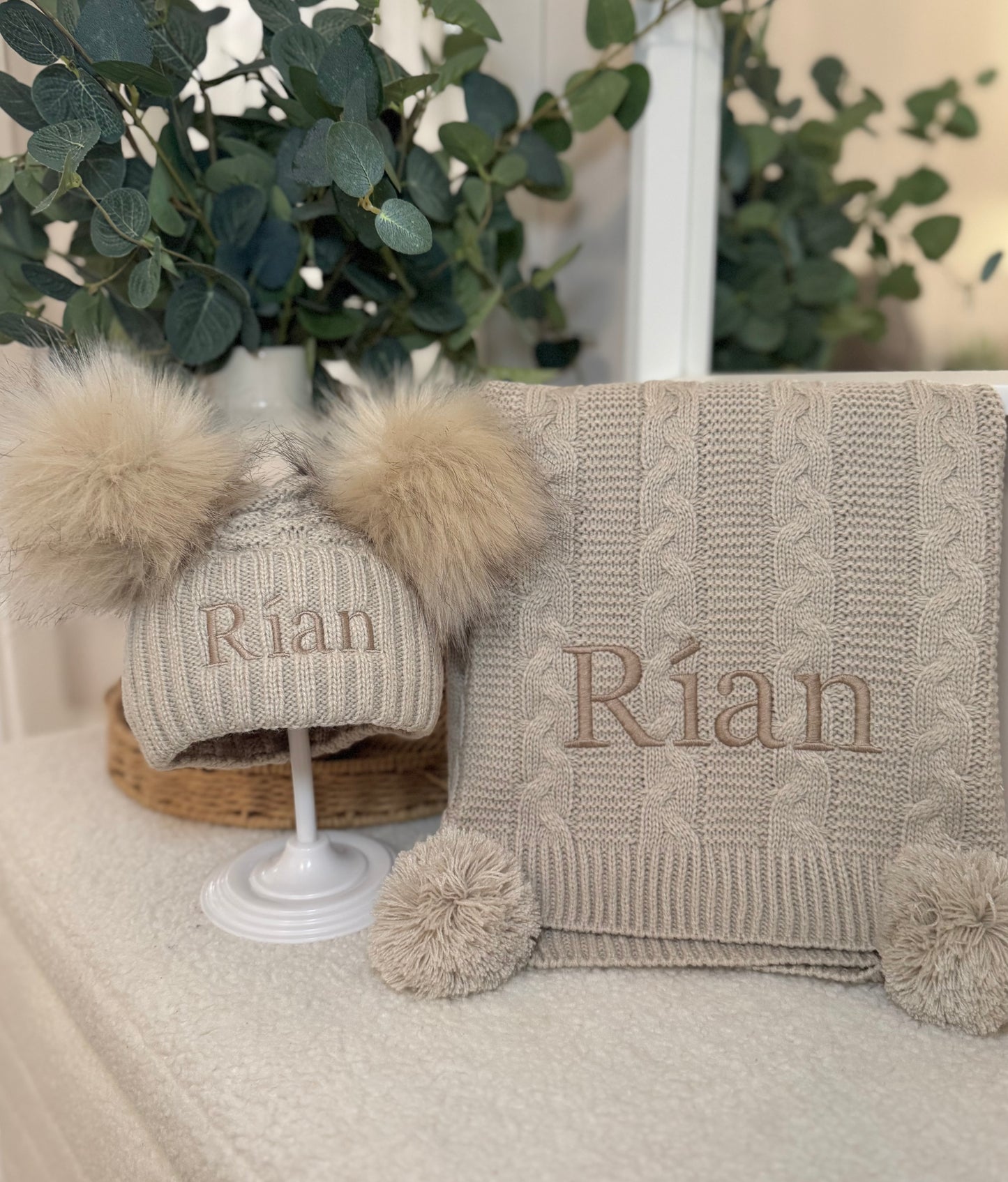 Luxury Baby Blanket & Hat Set - Biscuit