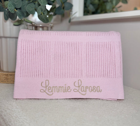 Personalised Pink Cellular Baby Blanket