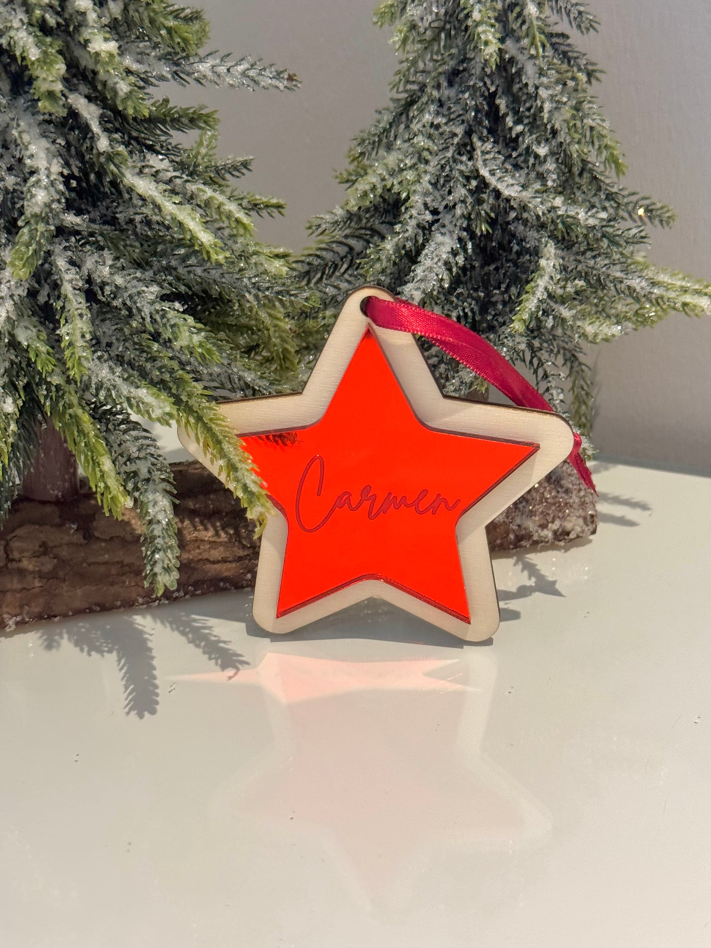 Personalised Star Christmas Bauble - Red