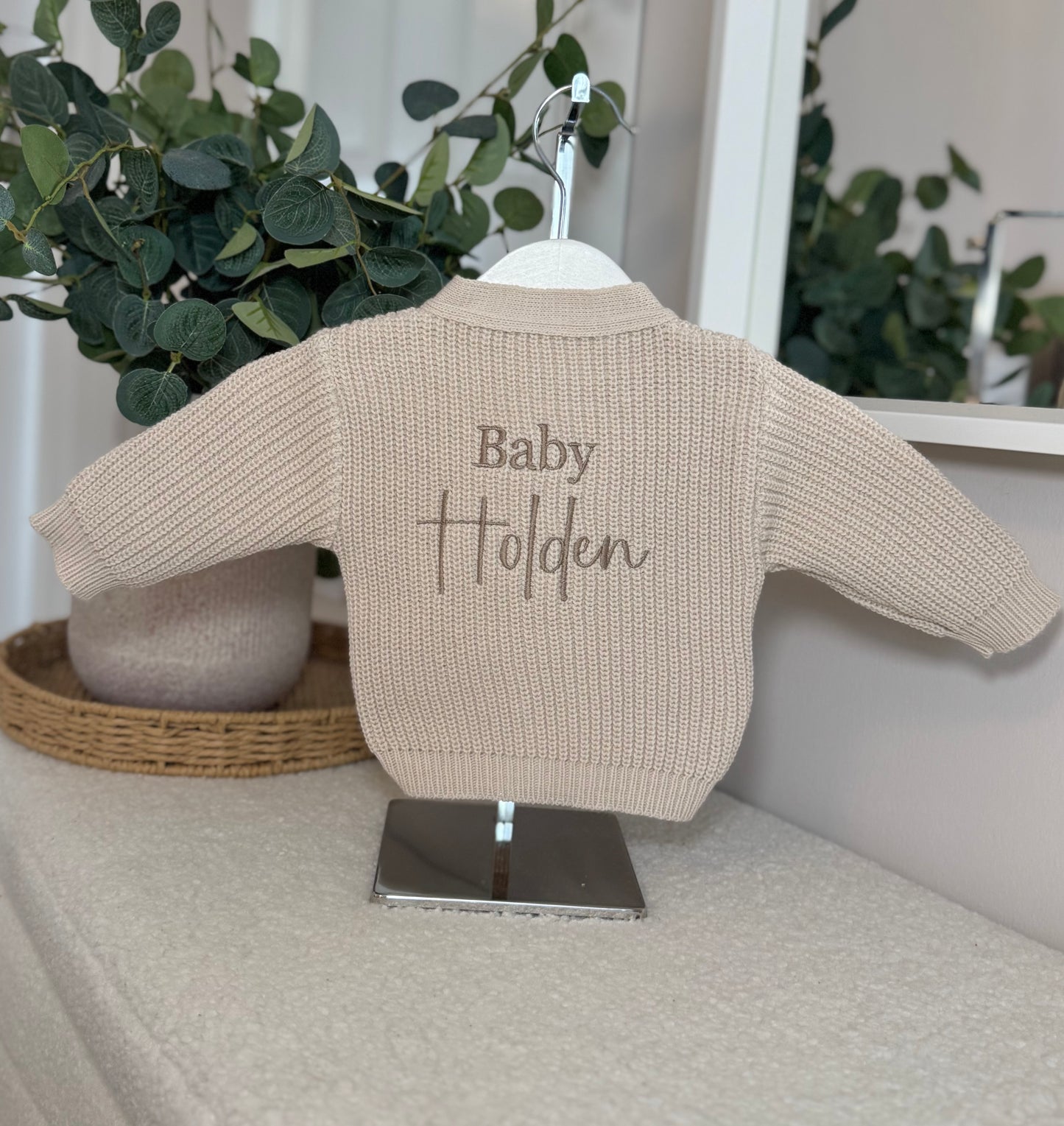 Knitted Personalised Baby Cardigan - Beige
